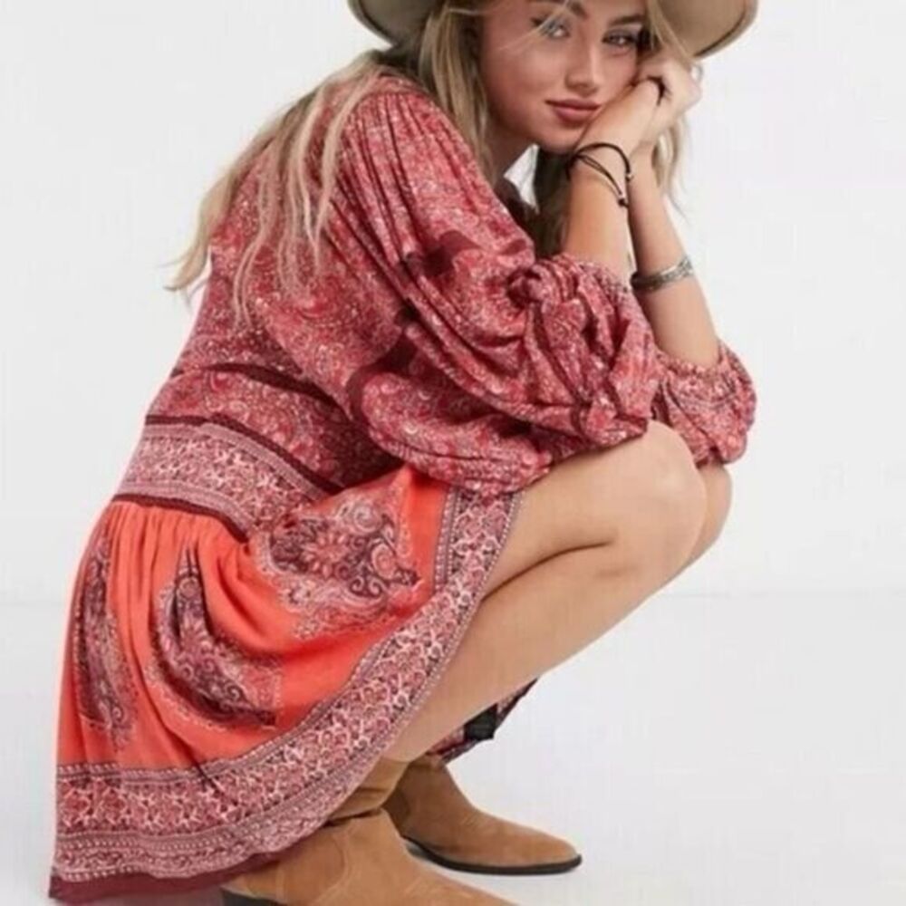 FREE PEOPLE NWT Luna Scarf Print Tunic Top/Dress- size S - Boho Flowy Indie